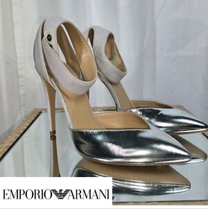 Emporio Armani Metallic Silver Leather Heels